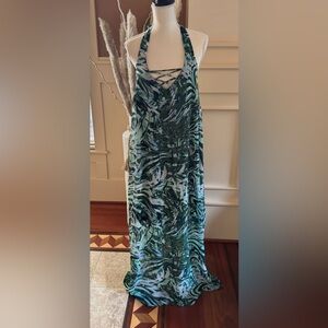 Jennifer Lopez Green "Palm Paradise" Halter Maxi Dress Size 16w